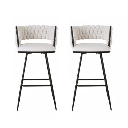 Artiss 2x Bar Stools Kitchen Dining Chair Counter Stool Woven Velvet Metal Ivory.