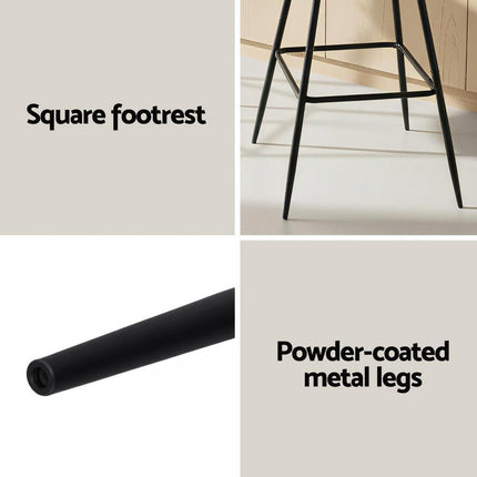 Artiss 2x Bar Stools Kitchen Dining Chair Counter Stool Woven Velvet Metal Ivory.