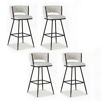 Artiss 4x Bar Stools Kitchen Dining Chair Counter Stool Woven Velvet Metal Ivory.