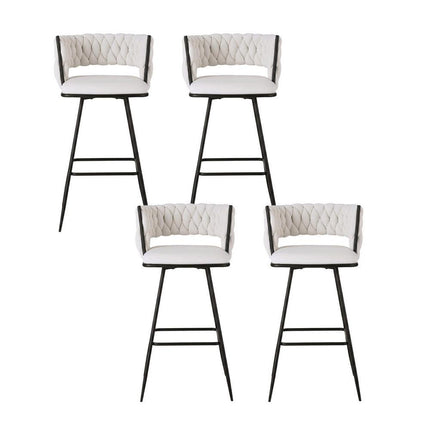 Artiss 4x Bar Stools Kitchen Dining Chair Counter Stool Woven Velvet Metal Ivory.