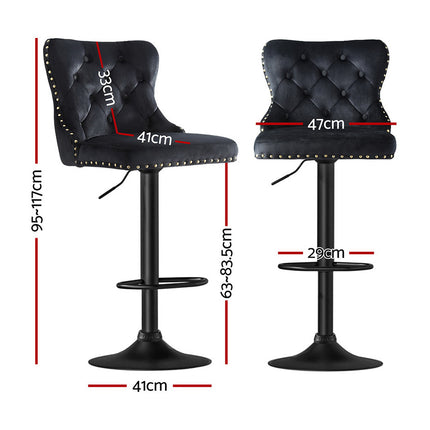 Artiss 1x Velvet Bar Stool Adjustable Height Nailhead Trim Kitchen Counter Stool.