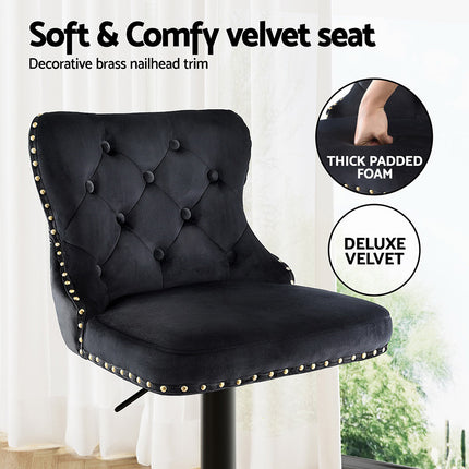 Artiss 1x Velvet Bar Stool Adjustable Height Nailhead Trim Kitchen Counter Stool.