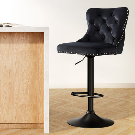 Artiss 1x Velvet Bar Stool Adjustable Height Nailhead Trim Kitchen Counter Stool.