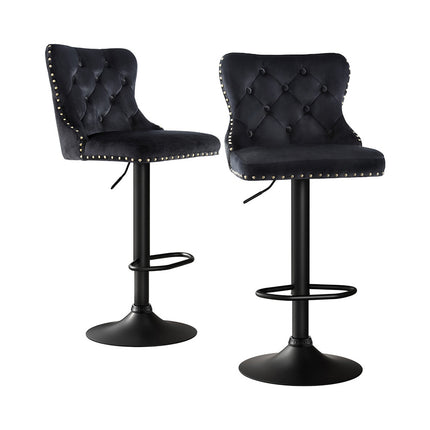 Artiss 2x Velvet Bar Stool Adjustable Height Nailhead Trim Kitchen Counter Stool.
