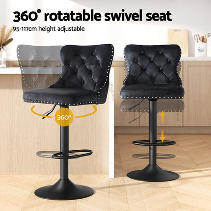 Artiss 2x Velvet Bar Stool Adjustable Height Nailhead Trim Kitchen Counter Stool.