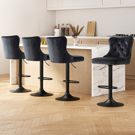 Artiss 4x Velvet Bar Stool Adjustable Height Nailhead Trim Kitchen Counter Stool.
