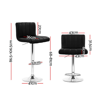 Artiss 2x Bar Stools Gas Lift Leather Chairs Black.