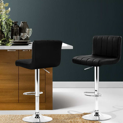 Artiss 2x Bar Stools Gas Lift Leather Chairs Black.
