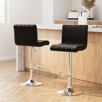 Artiss 2x Bar Stools Gas Lift Leather Chairs Black.