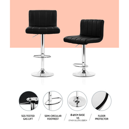 Artiss 4x Bar Stools Gas Lift Leather Black.