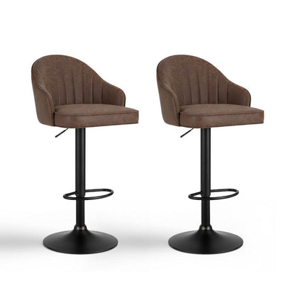 Artiss 2x Bar Stools Kitchen Swivel Gas Lift Counter Chair Shell Leather Brown.