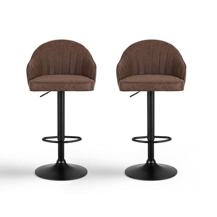 Artiss 2x Bar Stools Kitchen Swivel Gas Lift Counter Chair Shell Leather Brown.