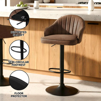 Artiss 2x Bar Stools Kitchen Swivel Gas Lift Counter Chair Shell Leather Brown.