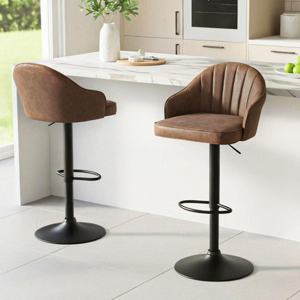 Artiss 2x Bar Stools Kitchen Swivel Gas Lift Counter Chair Shell Leather Brown.