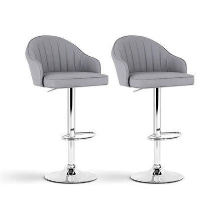 Artiss 2x Bar Stools Kitchen Swivel Gas Lift Counter Chair Shell Leather Grey.