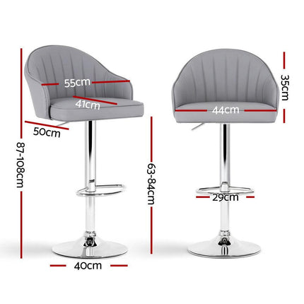 Artiss 2x Bar Stools Kitchen Swivel Gas Lift Counter Chair Shell Leather Grey.