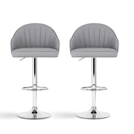 Artiss 2x Bar Stools Kitchen Swivel Gas Lift Counter Chair Shell Leather Grey.