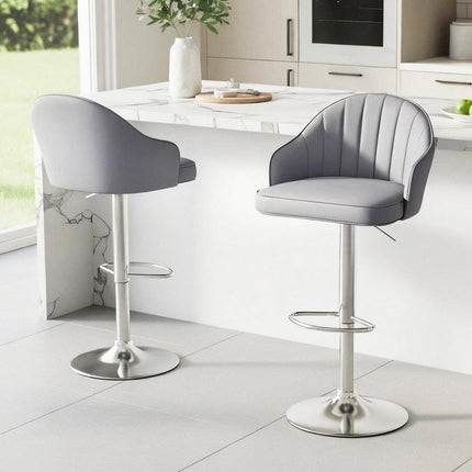 Artiss 2x Bar Stools Kitchen Swivel Gas Lift Counter Chair Shell Leather Grey.