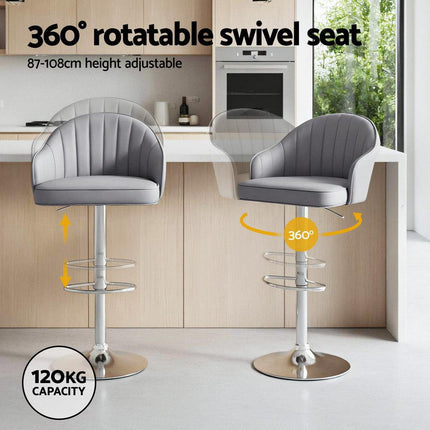 Artiss 4x Bar Stools Kitchen Swivel Gas Lift Counter Chair Shell Leather Grey.
