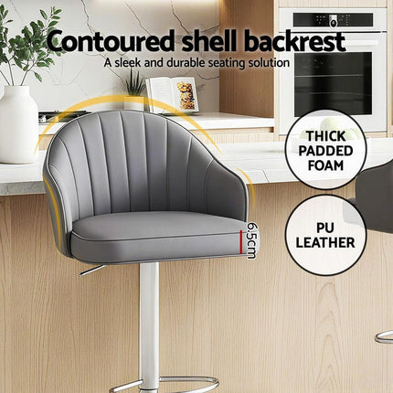 Artiss 4x Bar Stools Kitchen Swivel Gas Lift Counter Chair Shell Leather Grey.