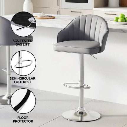 Artiss 4x Bar Stools Kitchen Swivel Gas Lift Counter Chair Shell Leather Grey.