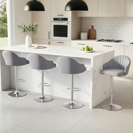 Artiss 4x Bar Stools Kitchen Swivel Gas Lift Counter Chair Shell Leather Grey.