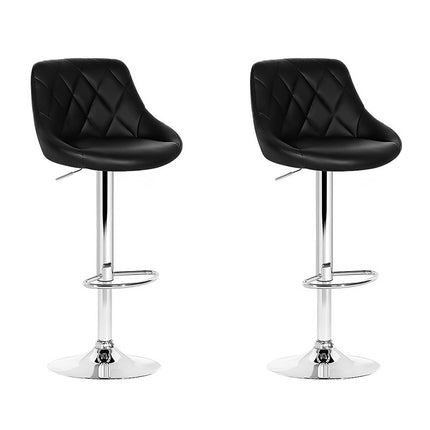 Artiss 2x Bar Stools Leather Padded Gas Lift Stool Black.