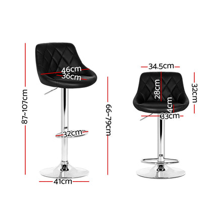 Artiss 2x Bar Stools Leather Padded Gas Lift Stool Black.
