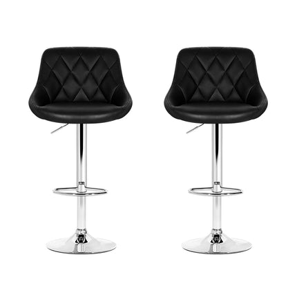 Artiss 2x Bar Stools Leather Padded Gas Lift Stool Black.