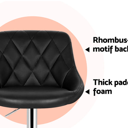 Artiss 2x Bar Stools Leather Padded Gas Lift Stool Black.
