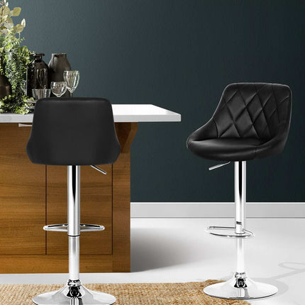 Artiss 2x Bar Stools Leather Padded Gas Lift Stool Black.