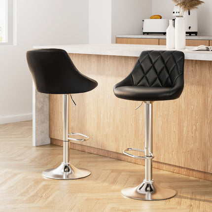 Artiss 2x Bar Stools Leather Padded Gas Lift Stool Black.
