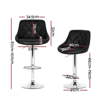 Artiss 4x Bar Stools Leather Padded Gas Lift Black.