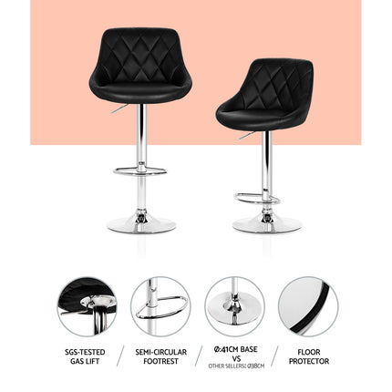 Artiss 4x Bar Stools Leather Padded Gas Lift Black.