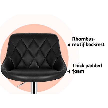 Artiss 4x Bar Stools Leather Padded Gas Lift Black.