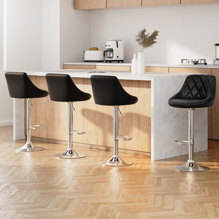 Artiss 4x Bar Stools Leather Padded Gas Lift Black.