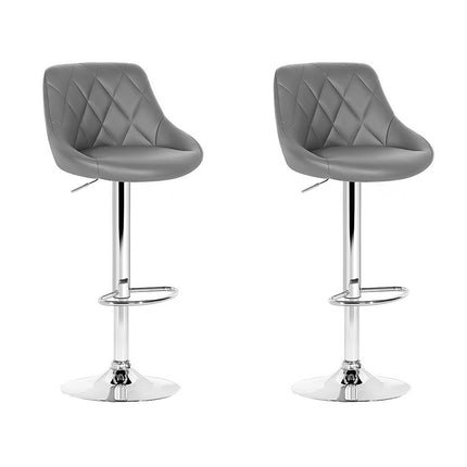 Artiss 2x Bar Stools Leather Padded Gas Lift Grey.