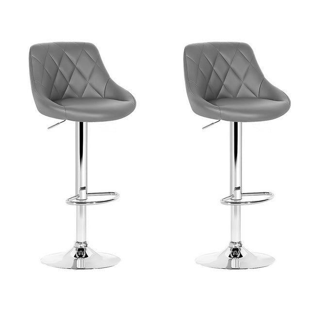 Artiss 2x Bar Stools Leather Padded Gas Lift Grey.