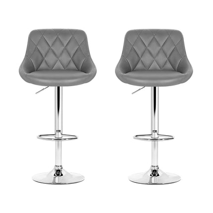Artiss 2x Bar Stools Leather Padded Gas Lift Grey.