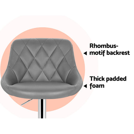 Artiss 2x Bar Stools Leather Padded Gas Lift Grey.