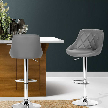 Artiss 2x Bar Stools Leather Padded Gas Lift Grey.