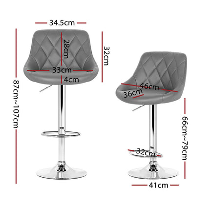 Artiss 4x Bar Stools Leather Padded Gas Lift Grey.