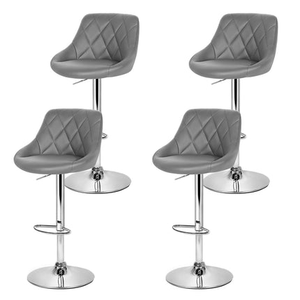 Artiss 4x Bar Stools Leather Padded Gas Lift Grey.