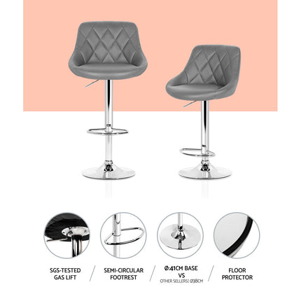 Artiss 4x Bar Stools Leather Padded Gas Lift Grey.