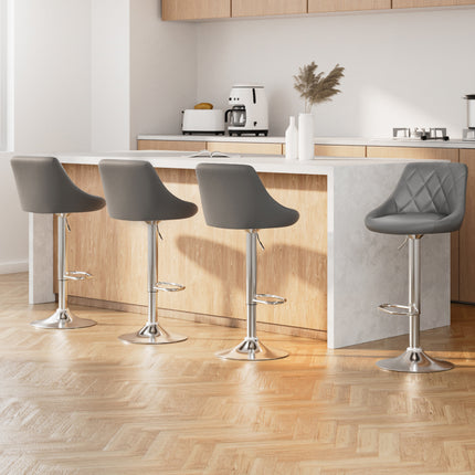 Artiss 4x Bar Stools Leather Padded Gas Lift Grey.
