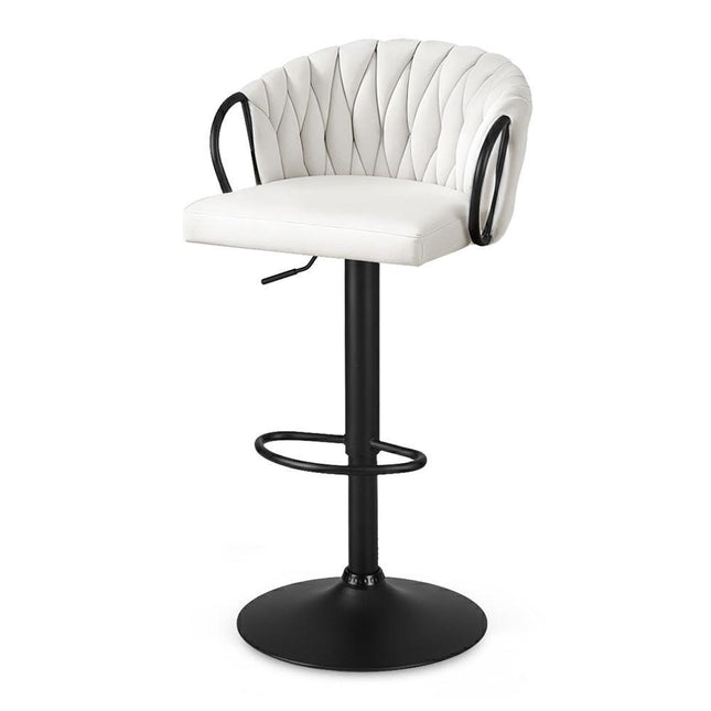 Artiss 1x Bar Stool Single Kitchen Dining Chair Counter Stool Woven Velvet Ivory.