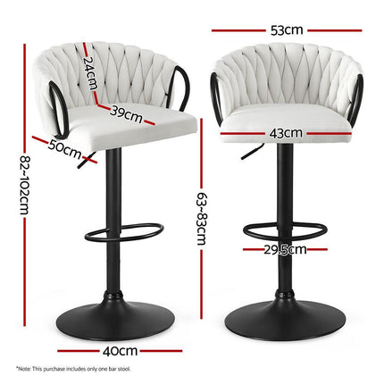 Artiss 1x Bar Stool Single Kitchen Dining Chair Counter Stool Woven Velvet Ivory.