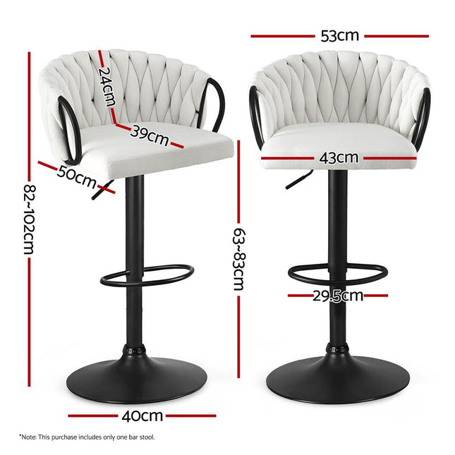 Artiss 1x Bar Stool Single Kitchen Dining Chair Counter Stool Woven Velvet Ivory.