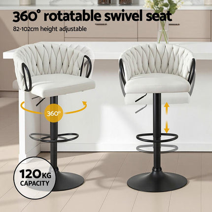 Artiss 1x Bar Stool Single Kitchen Dining Chair Counter Stool Woven Velvet Ivory.