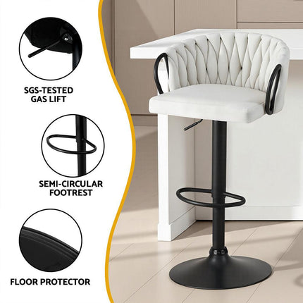 Artiss 1x Bar Stool Single Kitchen Dining Chair Counter Stool Woven Velvet Ivory.